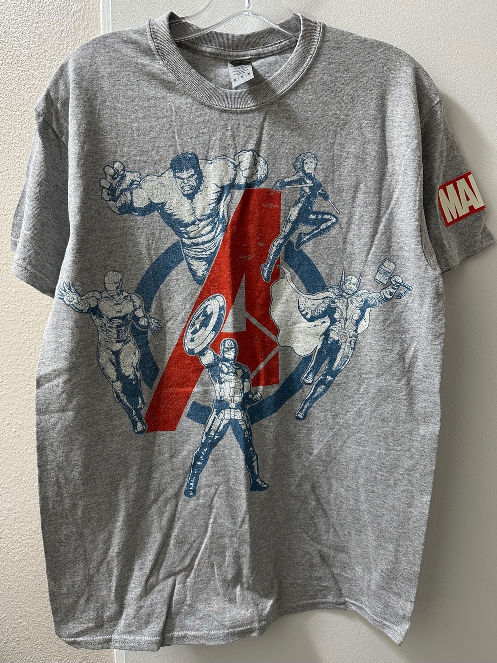 Marvel Gray Short Sleeve Avengers Graphic Tee with Red Logo